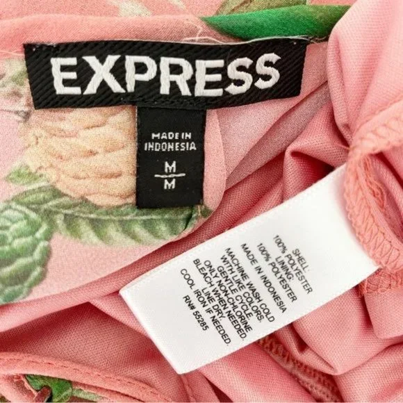 Express pink floral sheer chiffon cinched waist dress M - Picture 14 of 15